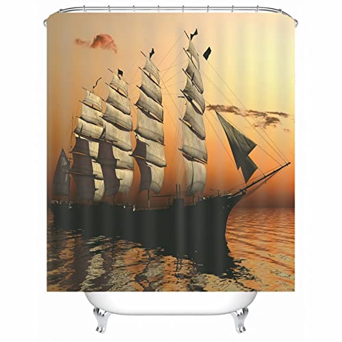 Badewanne Duschvorhang Orange, Polyester Duschvorhang Wasserdicht Seesegeln Sonnenuntergang Anti Schimmel Duschvorhang 165x200CM von Skcess