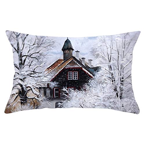 Cushion Cover Winter, Kissenbezug 30x50 Weihnachten Grau Braun Schneehaus Schneebaum Home Dekorationen für Stuhl Auto Sofa von Skcess