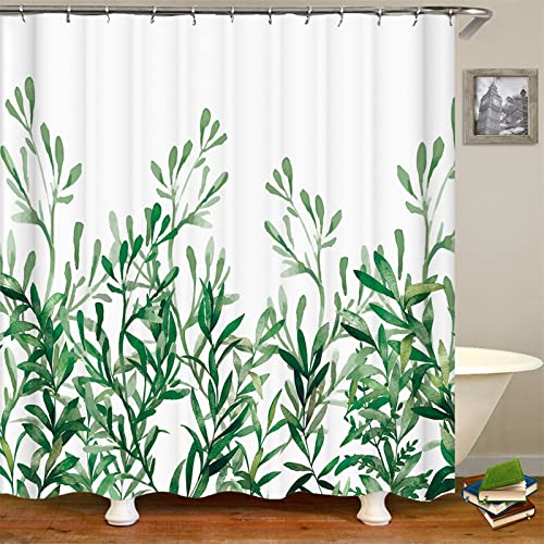 Duschvorhang Schmal Duschvorhang Weiß, Duschvorhang Pflanzen Duschvorhang Grün Blätter Badezimmer Vorhang Antischimmel Duschvorhang Polyester 90X180Cm von Skcess