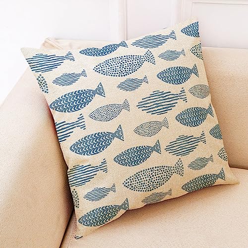 Skcess 1 Kissenbezug 45x45cm, Zierkissenbezüge Blau Süßer Fisch Leinen Kissenbezug Deko Wohnzimmer Schlafzimmer von Skcess