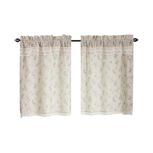 Skcess 2PCS Gardinen Schlafzimmer Beige Grün, Leinen Halbtransparenter Vorhang Blumen Blätter Mit Spitzenrand Vorhang Kurz 74X90CM Skcess 2PCS Gardinen Schlafzimmer Beige Grün, Leinen Halbtransparenter Vorhang Blumen Blätter Mit Spitzenrand Vorhang Kurz 74X90CM von Skcess