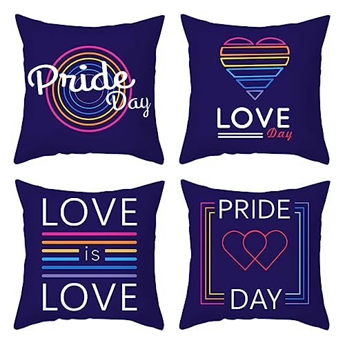 Skcess 4er Kissenbezüge 45x45cm, Kissenhülle Dunkelblau Bunt Love is Love Pride Day Polyester Kissenbezüge Sitzkissen Dekokissen Couchkissen Dekoration von Skcess