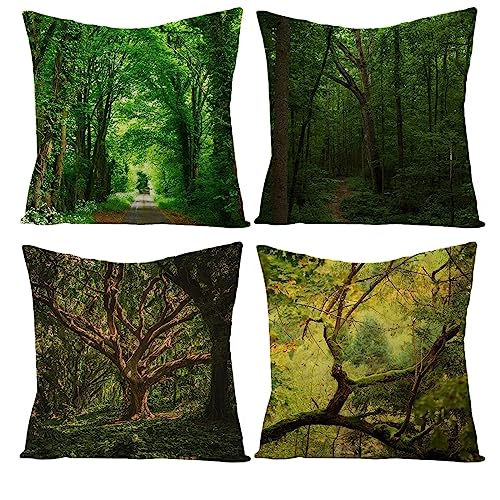 Skcess 4er Kopfkissenbezug 40x40cm, Kopfkissenbezug Grün Wald Leinen Kissenbezug Sitzkissen Dekokissen Couchkissen Dekoration von Skcess