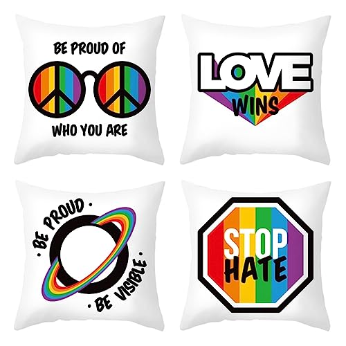 Skcess 4er Kopfkissenbezug 45x45cm, Zierkissenbezüge Schwarz Weiß Bunt Friedenszeichen Love Wins Stop Hate... Polyester Kissenbezug Deko Wohnzimmer von Skcess