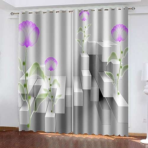 Skcess Curtains Living Room, Blickdichte Vorhänge Graugelb Sonnenblume Vorhang Polyester Gardinen 2er Set 107x115cm(WxH) von Skcess