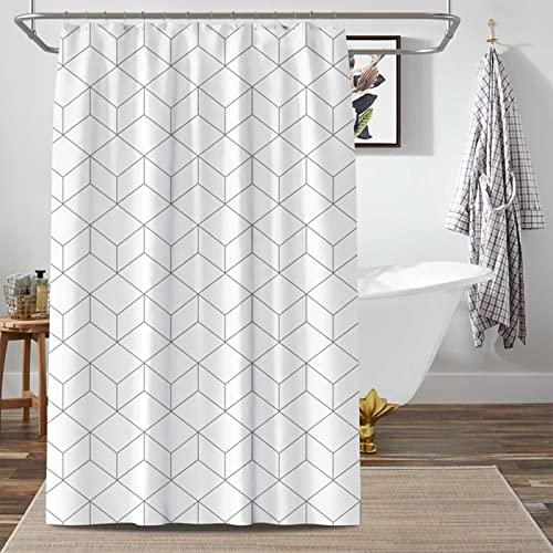 Skcess Duschvorhang 120x180, Polyester Duschvorhang Weiß Duschvorhang Wasserdicht Rechteckiges Gitter Badvorhang Anti-Schimmel von Skcess