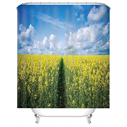 Skcess Duschvorhang 180x200, Polyester Duschvorhang Gelb Duschvorhang Wasserdicht Raps-Blume Duschvorhang Antischimmel von Skcess