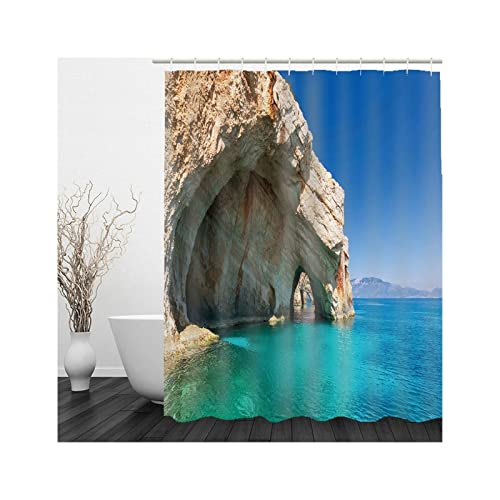 Skcess Duschvorhang Blau Hellbraun, Polyester Duschvorhang Wasserdicht Riff Am Meer Badvorhang Anti-Schimmel 150x200CM von Skcess