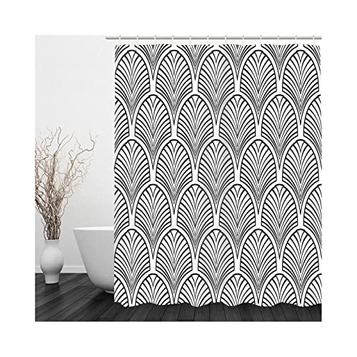 Skcess Duschvorhang Schwarzgrau, Polyester Duschvorhang Wasserdicht Fächerförmiges Muster Badvorhang Anti-Schimmel 150x200CM Skcess Duschvorhang Schwarzgrau, Polyester Duschvorhang Wasserdicht Fächerförmiges Muster Badvorhang Anti-Schimmel 150x200CM von Skcess