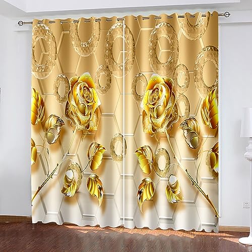 Skcess Gardinen Set, Gardinen Gold Symmetrischer Käfer Vorhang Polyester Gardinen 2er Set 107x138cm(WxH) von Skcess