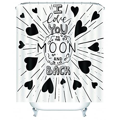 Skcess Polyester Duschvorhang 180x180, Duschvorhang Badewanne Schwarz-Weiß Duschvorhang Wasserdicht Antischimmel I Love You to The Moon and Back von Skcess