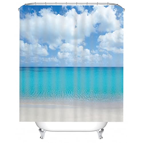Skcess Textil Duschvorhang Blau Weiß, Polyester Duschvorhang Wasserdicht Meer und Wolken Anti Schimmel Duschvorhang 90x180CM von Skcess