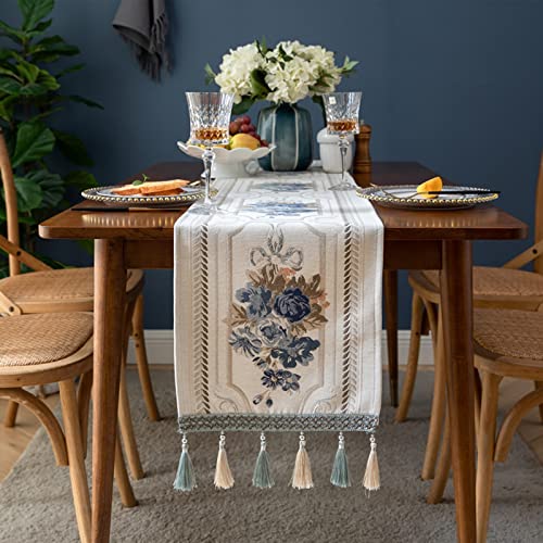 Skcess Tischläufer Couchtisch Weiß, Tischläufer Vintage Gestickte Blume Chenille Tischläufer 33x260cm Hochzeit Tischdeko Weihnachtstischdeko von Skcess