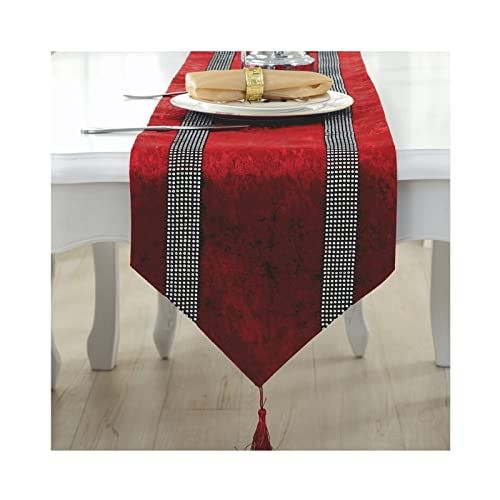 Skcess Tischläufer Hochzeit Rot, Table Runner Zirkonia-Streifen Flanell Tischläufer 33x250cm Hochzeit Tischdeko Weihnachtstischdeko von Skcess