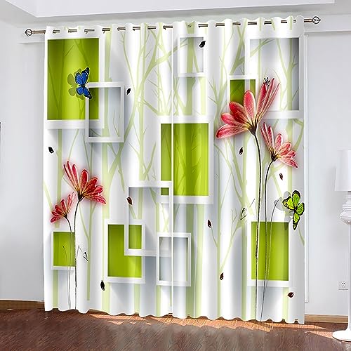 Skcess Vorhang Küche, Gardine Verdunklung Blaubraun Winterpflaume Vorhang Polyester Gardinen 2er Set 132x160cm(WxH) von Skcess