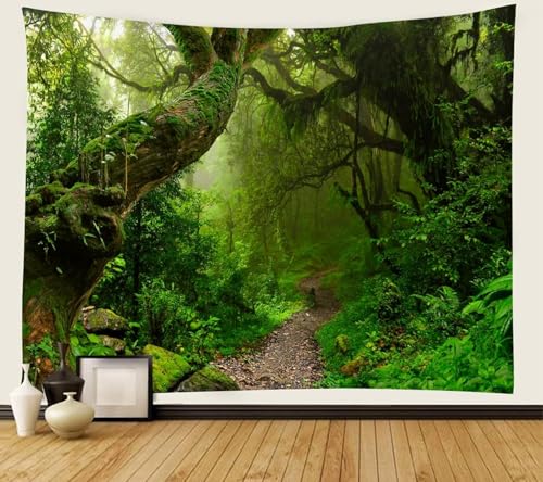 Skcess Wandteppich Wald Grün Wandtuch Wald für Schlafzimmer Wandteppich Natur Landschaft Tapestry Wandteppich Klein 100X80Cm von Skcess