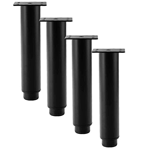 4-teilige Möbelbeine, runde Beine aus kaltgewalztem Stahl, verstellbare Tischbeine, Möbelfüße aus Metall, für Schrank, Sofa, TV-Schrank, mit Schrauben, Bodenschutz (30 cm, schwarz) von Skdndk