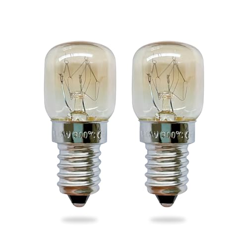 2 Stück Backofenlampe 15 W E14, T22 240V 300° Hitzebeständig Backofen Glühbirne, 2700K Warmes Weiß Dimmbar Glühbirne, 1200h Backofenlampe LED für Backofen, Kühlschrank, Mikrowelle, Salzlampe, Sauna von Skeadex