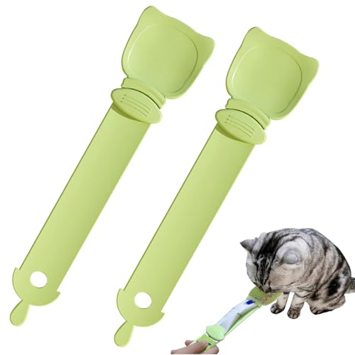 2 Stück Katzenstreifen Quetschlöffel Cat Strip Happy Spoon Haustier Futterspender Katzen Food Spoon Flexibler Haustierlöffel multifunktionaler Katzen Snack Löffel für Haustiere Katzen (Grün) von Skeadex