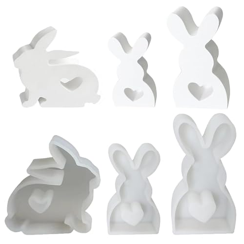 Osterhase Silikonform, Ostern Hase Silikonformen Gießformen, 3D Kaninchen Gießform Ostern, Ostern Hase Backform, Osterhase Silikonform for Gips, Sojawachs Kerzen, Handwerk (3 Stück) von Skeadex