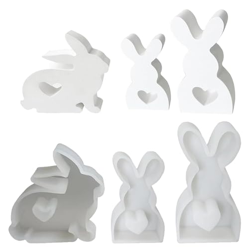 3 Stück Silikonform Ostern, Ostern Kaninchen Silikonformen Gießformen, 3D Kaninchen Gießform Ostern, Osterhase Silikonform for Gips, Sojawachs Kerzen, Ostergeschenke von Skeadex