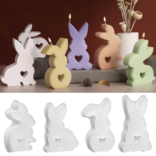 4 Stück Osterhase Silikonform, 3D Ostern Hase Silikonformen Gießformen, Ostern Kaninchen Backform, Hase Gießform Ostern, Osterhase Silikonform for Gips,Sojawachs Kerzen, Seife, Ostergeschenke von Skeadex