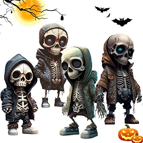 Coole Skelett Figuren Gothic Skelett Figuren Halloween Skelett Puppe Halloween Deko Miniatur Skelettskulptur Kunsthandwerk, Ornament Dekoration, Home Office Schreibtischdekoration (4PCS) von Skeadex