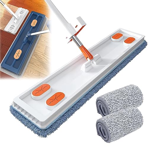 Großer Bodenwischer Flacher Wischmopp 360°Drehgelenk Bodenwischer Set Flachmopp mit 2 Wischpads Wiederverwendbaren Mikrofaser Wischpads für Flächen Bodenreinigung Senden Schaber (Weiß) von Skeadex