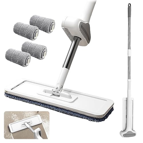 Großer Bodenwischer Wischmopp mit Auswringfunktion Flacher Wischmopp 360° Drehgelenk Bodenwischer Set Flachmopp mit Wiederverwendbaren Mikrofaser Wischpads (32cm Wischpads*4) von Skeadex