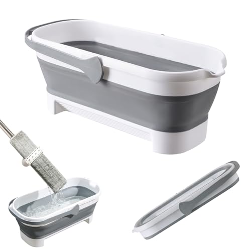 Großer Flachmop Putzeimer Flacher Wischmopp Eimer Großer Faltbarer Spin Mop Eimer Rechteckiger Wassereimer Mit Griff Flach Mopp Bodenwischer Großer Faltbarer Für Hausreinigung Wischmopp (Grau-S) von Skeadex