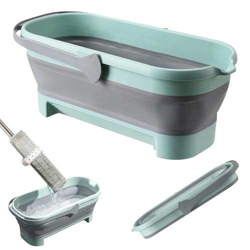 Großer Flachmop Putzeimer Flacher Wischmopp Eimer Großer Faltbarer Spin Mop Eimer Rechteckiger Wassereimer Mit Griff Flach Mopp Bodenwischer Großer Faltbarer Für Hausreinigung Wischmopp (Grün-L) von Skeadex