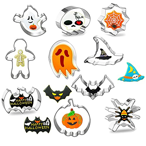 Halloween Ausstechformen Set 10 Stück Halloween Keksausstecher Edelstahl Ausstecher Halloween von Kürbis, Fledermaus, Geist, Hexenhut, Lebkuchenmann, Katze Plätzchen Ausstecher für Kinder (A) von Skeadex