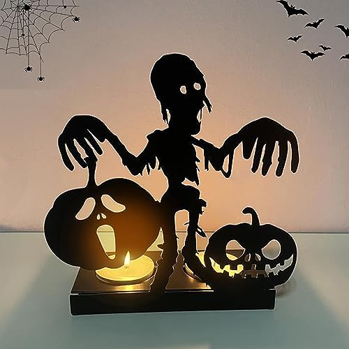 Halloween Deko Kerzenhalter Schatten Teelichthalter Kerzenhalter Stabkerze Metall Deko Schlafzimmer deko Teelicht Kerzenleuchter Vintage Kerzen Ständer Deko Wohnzimmer für Party, Halloween (B) von Skeadex