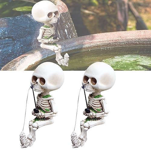 Halloween Deko Skelett Figuren Garten Deko Miniteich Deko Totenkopf Statue Mini Blumentopf Deko Skelett Ornament Gartenfigur für Pflanzschale Garten Balkon Teiche Deko Blumentopf Pflanzgefäß (2pcs) von Skeadex