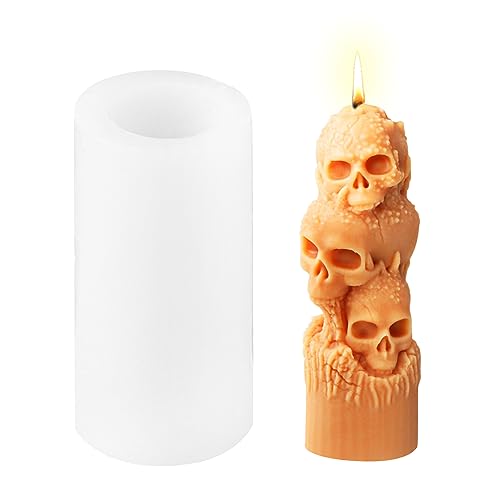 Halloween Deko Totenkopf Kerzenform Silikonform Kerzenformen 3D Skelett Wachskerzenform für Kerze Halloween Dekoration für Geschenk DIY Heimtextilien Duftkerzen Seifenform von Skeadex