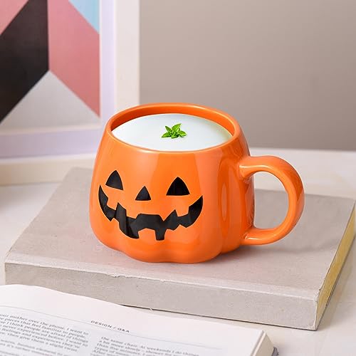 Halloween Kürbis Tasse Keramik Kaffeetasse Halloween Geschenk Kürbis Deko Niedlich Pumpkin Mug Kuhmilch Suppentasse, Herbst Tasse, Teetasse Für Halloween Erntedankfest von Skeadex