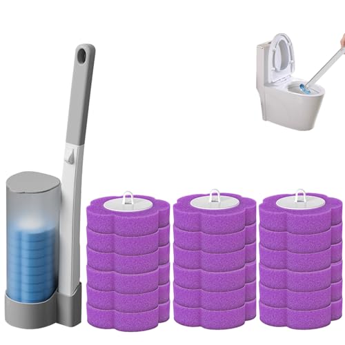 Klobürste Toilettenbürste WC Bürste Einweg Toilettenbürstenhalter Set für Badezimmer mit Halter WC Reinigungsbürste mit 18 Toilettenstangen Ersatz Kopf für Badezimmer Reinigung (Grau+Lavendel) von Skeadex