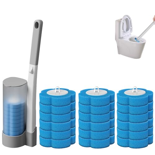 Klobürste Toilettenbürste WC Bürste Einweg Toilettenbürstenhalter Set für Badezimmer mit Halter WC Reinigungsbürste mit 18 Toilettenstangen Ersatz Kopf für Badezimmer Reinigung (Grau+Ozean) von Skeadex