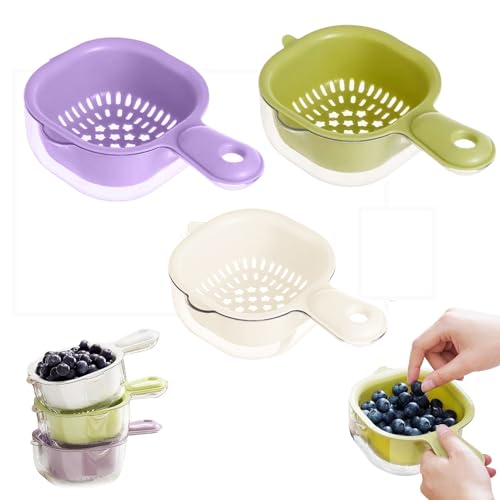 Obstsieb Beerensieb, Küche Zweischichtiger Abtropfkorb, Abnehmbare Sieb mit Langem Griff, Multifunktional Doppellagiger Abtropfkorb für Obst, Gemüse, Beeren, Spaghetti,Salate (3pcs) von Skeadex