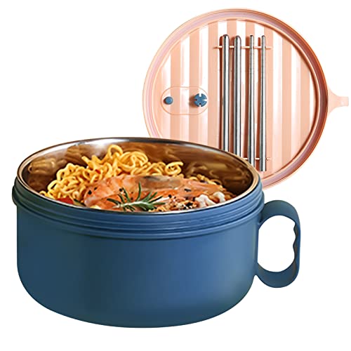 Ramen Schüssel Set Ramen Schüssel mit Deckel Instant Nudeln Schüssel roße Suppentasse Mit Henkel Ramen Schalen Mikrowellenfest Ramen Bowl Traditionell Japanisches Geschirr (Blau-mit Innenfutter) von Skeadex