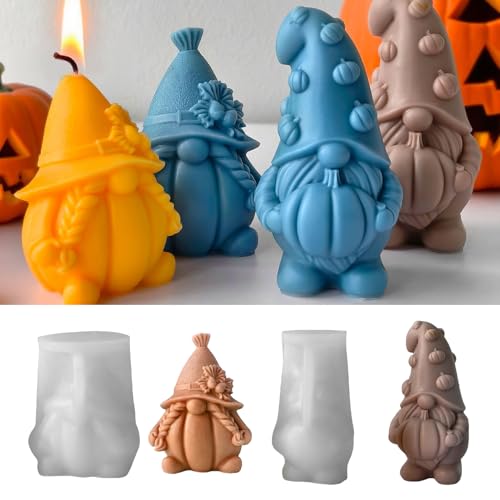 Silikonformen Gießformen Herbst, 2er Silikonform Wichtel mit Kürbis Gießformen Silikon Herbst Kerzen FormSilikon Wichtel mit Kürbis Kerzenformen zum Gießen Giessformen Silikon Halloween (2pcs) von Skeadex