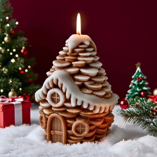 Silikonformen Gießformen Weihnachten, 3D Tannenzapfen Silikonform Häuser Kerzen Formen Silikon Tannenzapfen Gießformen Silikon Weihnachten Silikonform Winter Kerzenformen zum Gießen Haus (B) von Skeadex