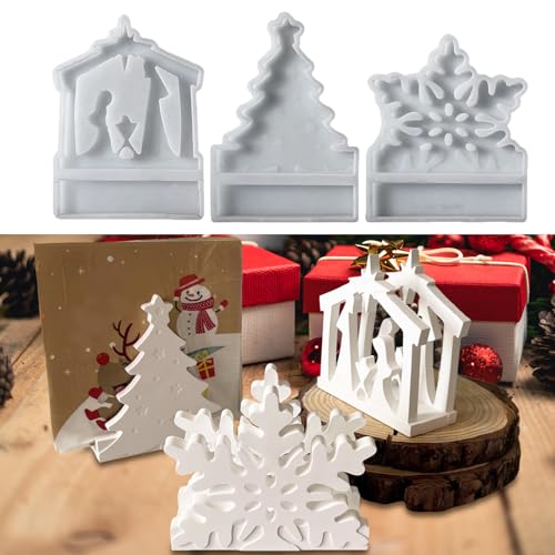 Silikonformen Gießformen Weihnachten, 3er Silikonform Krippe Weihnachtsbaum Schneeflocken Gießformen Silikon Weihnachten Gips Zum Gießen Aufbewahrungshalterung Silikonform Weihnachten (A) von Skeadex