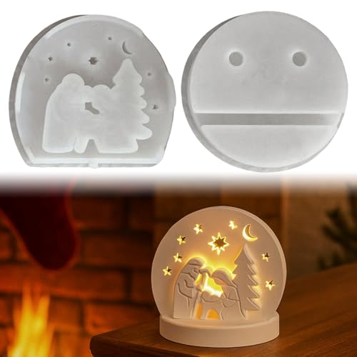 Silikonformen Gießformen Weihnachten, 4 Stück Silikonform Krippe Weihnachtsbaum Gießform Kerzenhalter Silikonform Weihnachten Gießformen Silikon Weihnachtskrippe Kerzenhalter Gips zum Gießen (A) von Skeadex