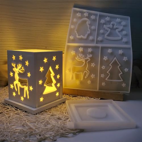 Silikonformen Gießformen Weihnachten Laterne,Silikonform Weihnachten Gießform Kerzenhalter Gips Zum Gießen Gießformen Silikon Weihnachten mit Elch Tannenbaum Schneeflocken Silikonform Kerzenhalter (B) von Skeadex
