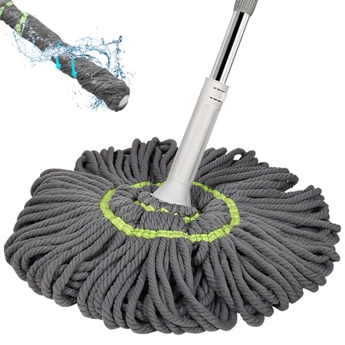 Skeadex 2 In 1 Dehydrated Mop,128cm 360 Grad Drehbar Wischmopp, Wischmopp mit Auswringfunktion, Baumwollfaden Absorbierendes Bodenmopp mit Teleskopstiel, für Nass-Trockennutzung (Grau) von Skeadex