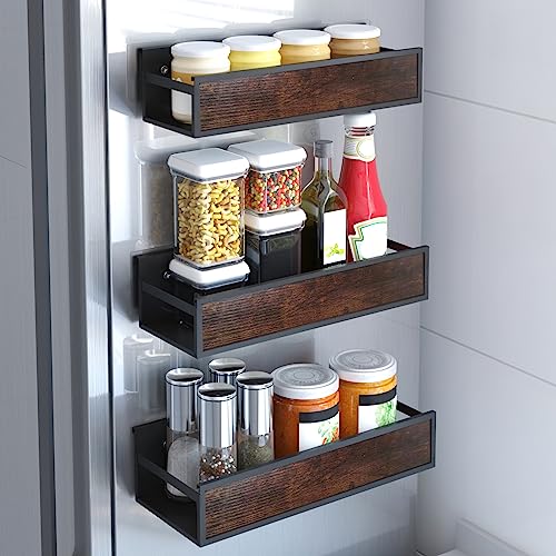 Skeadex Gewürzregal, 3 Stück Kühlschrank Organizer Regal Magnetisch Gewürzregal ohne Bohren Gewürzregal magnetisch mit Ablage, Wandregal Küchen Organizer für Gewürze, Flasche, Getränke, Gläser von Skeadex