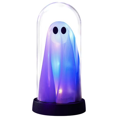 Skeadex Halloween Deko Geist Nachtlicht, 19CM Leuchtender Geist in Glasglocke Geister Deko mit Licht Gespenster Deko Halloween Lampe Batteriebetrieben Ghosts Nachtlicht für Tisch Party Innen (A) von Skeadex