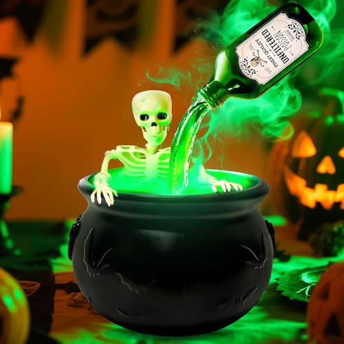 Skeadex Halloween Deko Hexenkessel mit Nebel, Hexenkessel Halloween mit Skelett & Beleuchtung, Kunststoff Süßigkeiten Kessel Helloween mit Nebelmaschine, für Party Herbstdeko Tischdeko (30cm) von Skeadex