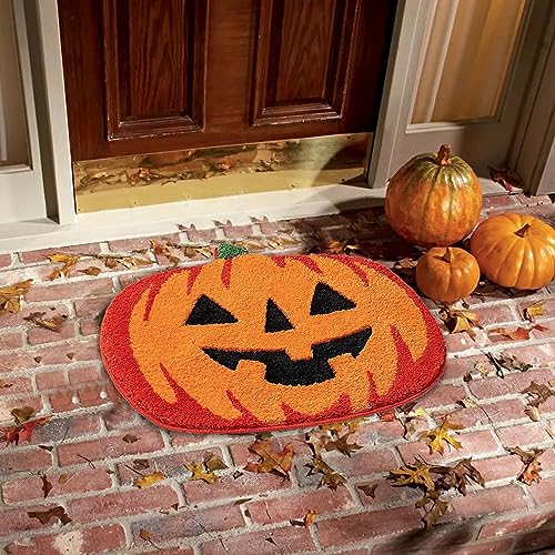 Skeadex Halloween Deko Kürbis Fußmatte Saugfähig Badematte Dekorative Outdoor Fußmatte Orange Badezimmerteppich rutschfest Fussmatte Kürbisform Fußmatten für Tür, Garten, Haustür, Drinnen und Draußen von Skeadex